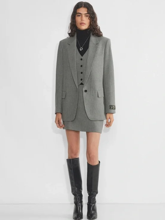 Aritzia Wilfred Classic Mini Skirt Grey Stripe Size 4 NWT A Line High Rise Chic - Picture 6 of 15